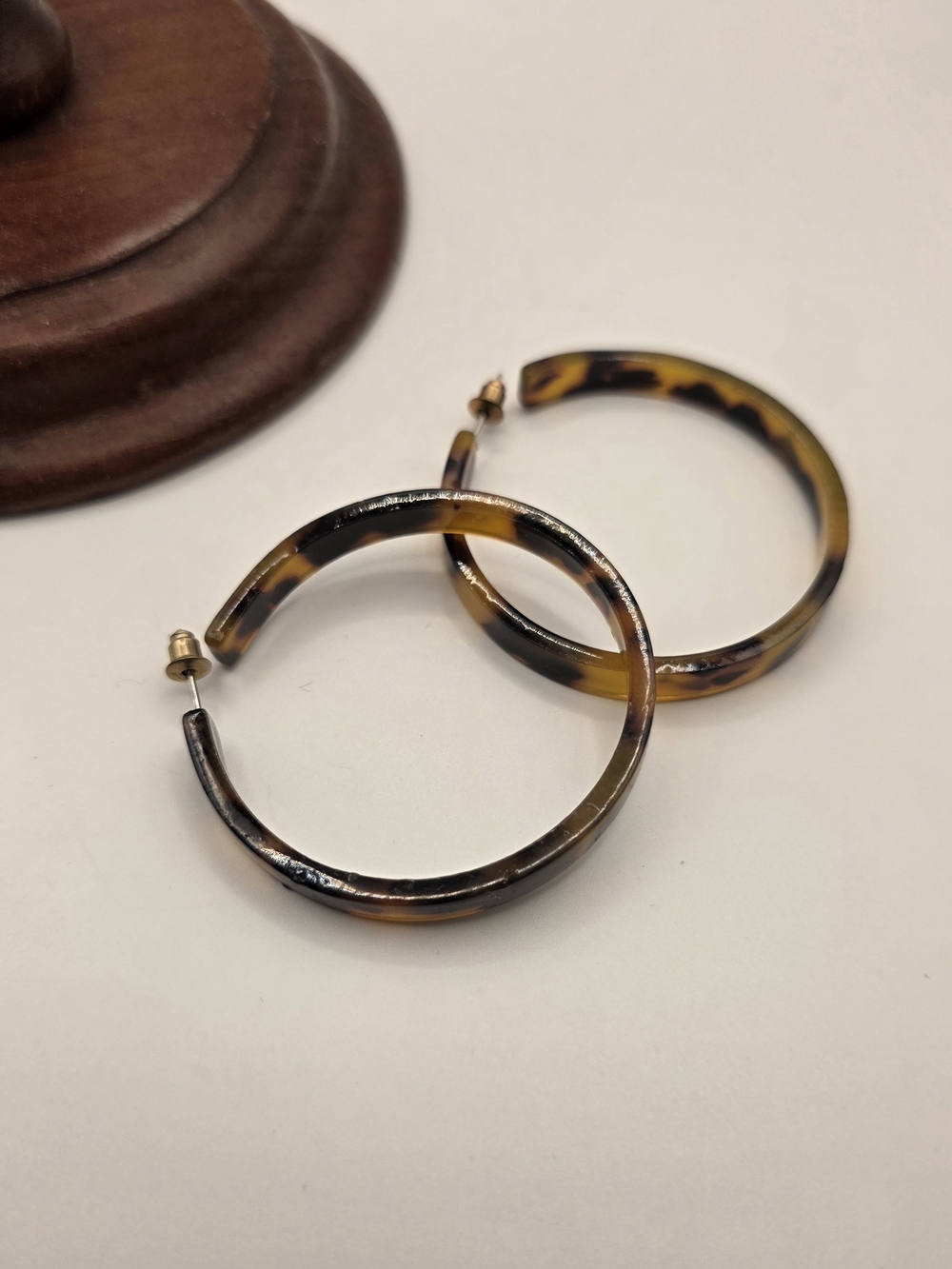 Tortoiseshell Style Brown/Black Acrylic Round Hoop Earrings 2"
